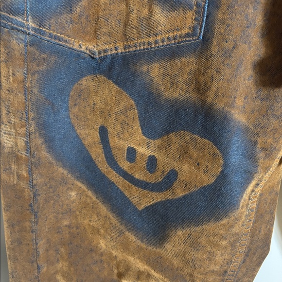 Women’s Barrel Swede looking Brown Pants with Black Graffiti Hearts & Xs - Picture 2 of 5